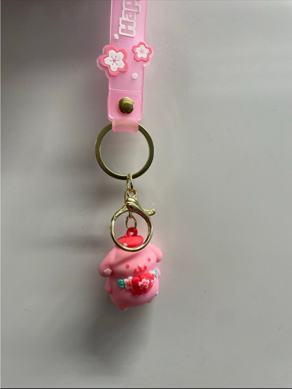 Pink Floral Silicone Keychain Charm for Kids